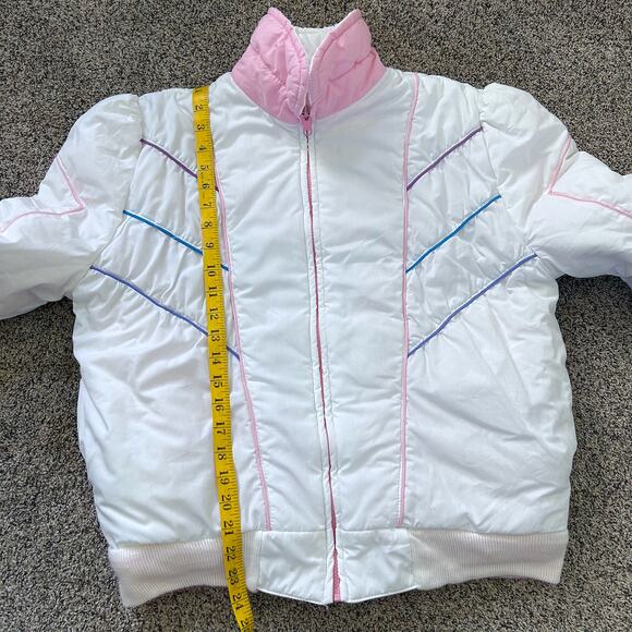 Vintage 80's REVERSIBLE White Pink Preppy Puffer Stranger Things Nancy MED LG - Picture 6 of 10